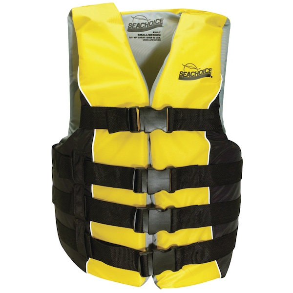 Seachoice Deluxe Type III 4-Belt Ski Vest - Yellow/Black, Lg/XL, 90 lbs. & Up 86420